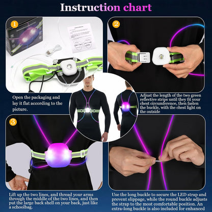 Reflective Running Vest:Rechargeable LED Running Gear with 3 Modes & 7 Colors, Adjustable Running Lights for Runners, Reflective Safety Vest for Night Running, Cycling, Walking,Hiking