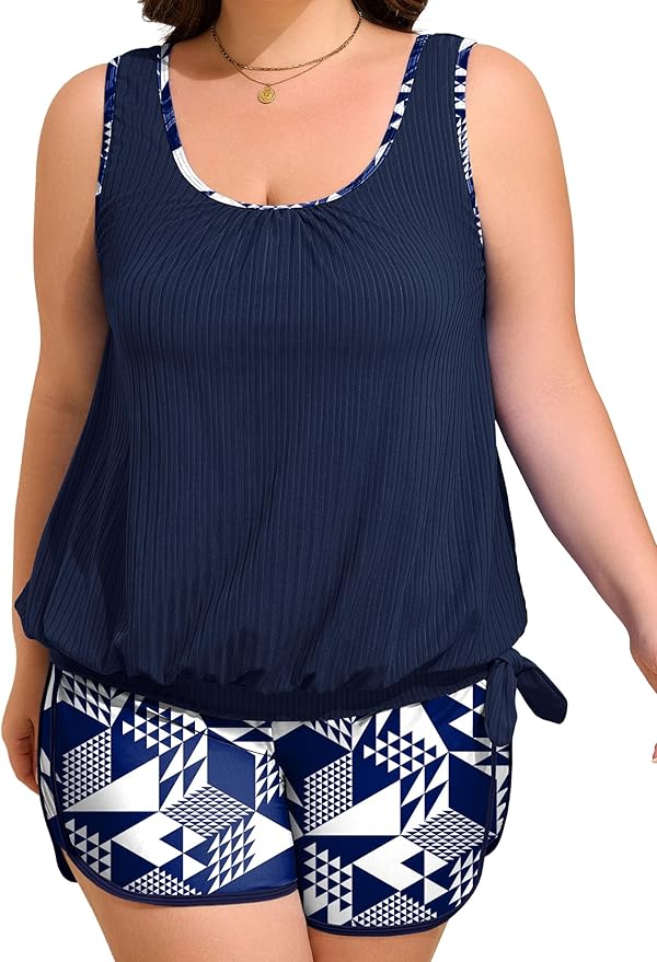 Arolina Blouson Tankini Swimsuits for Women Two Piece Modest Bathing Suit (S-24W)