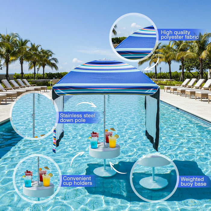 5×5ft Floating Pool Canopy for Inside of Pool Blue Stripes Swimming Tent with Floating Table for The Lake, River, Beach