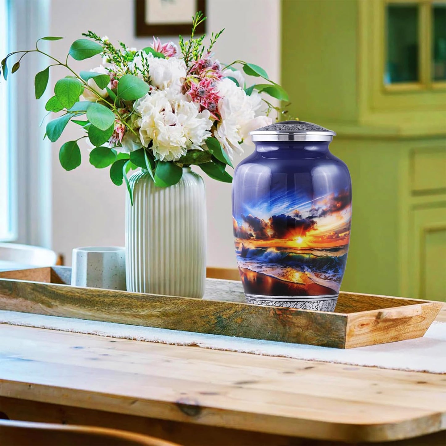 Fishing Cremation Urn for Human Ashes | Adult Cremation Urn for Ashes, Urn for Men & Women, Handmade Funeral Urns with Velvet Bag 200cubic Inch. (Blue Engraved, Adult)