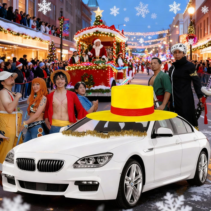 Halloween Anime one Piece Cap Car Decoration,46 Inch 2025 Giant Oversized Straw Hat Yellow Felt for Car, with Gold Strip Decoration Halloween Party Trunk or Treat Decor (yellow-46inch)