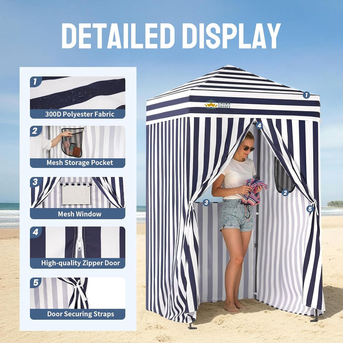 CROWN SHADES 4x4 Pop Up Changing Tent, Patented One-Push Center Lock Portable Changing Room, Privacy Canopy for Camping, Poolside, Beach, Photoshoots, Blue/White