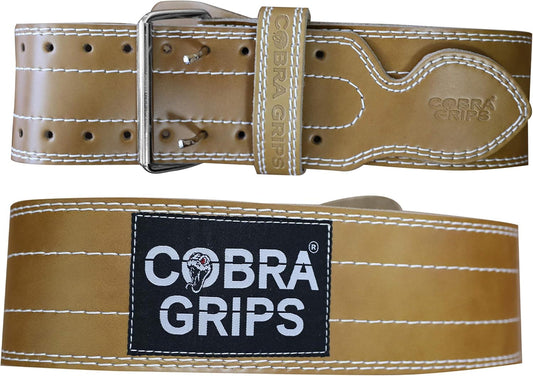 Weight Power Lifting Belt 4” Wide Cobra Grips Best Premium Genuine Leather Belt for Men & Women Adjustable Weightlifting Back Support (Brown, Medium 32"-40")