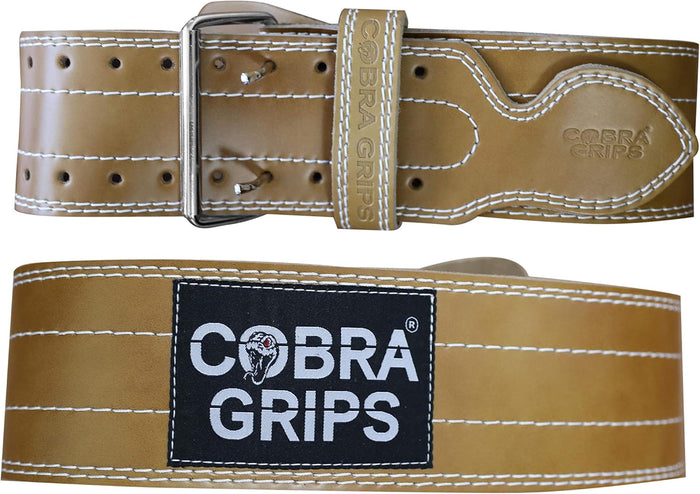 Weight Power Lifting Belt 4” Wide Cobra Grips Best Premium Genuine Leather Belt for Men & Women Adjustable Weightlifting Back Support (Brown, Medium 32"-40")