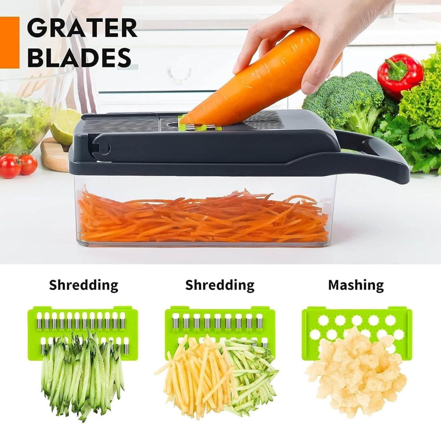 Big Kitchen Vegetable Chopper 16-in-1 Pro Onion & Food Slicer Dicer Veggie Cutter with 11 Blades & Container Kitchen Utensil Set for Cooking & Meal Prep Useful Gadget for New Homeowners