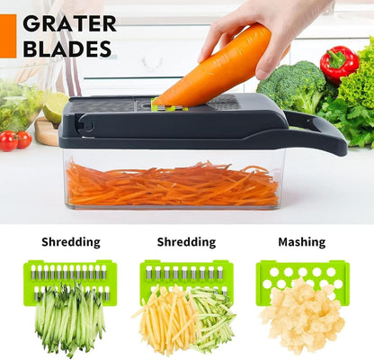 Big Kitchen Vegetable Chopper 16-in-1 Pro Onion & Food Slicer Dicer Veggie Cutter with 11 Blades & Container Kitchen Utensil Set for Cooking & Meal Prep Useful Gadget for New Homeowners
