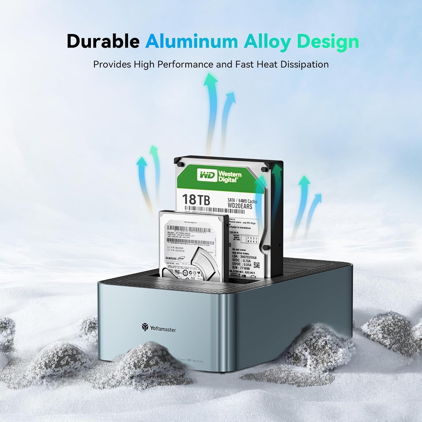 Yottamaster 5 Bay Hard Drive Docking Station Aluminum for 2.5''/3.5'' SATA SSD/HDD, USB 3.2 Gen1 Hard Drive Cloner Duplicator, Supports UASP and Up to 90TB (5x18TB) for 1-to-4 Offline Cloning (KB500)