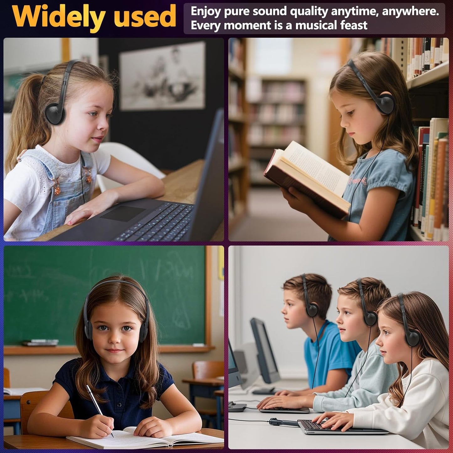 USB C Headphones Bulk 12 Pack for Classroom School Kids,USB Type C Headphones Class Set Compatible with Pad Smartphones (Black)