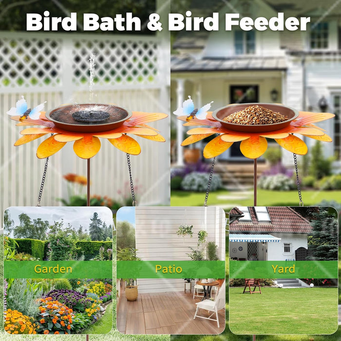 Bird Bath for Outside Metal Bird Feeder Vintage Spring Welcome Sunflower Birdbaths Freestanding Bird Baths for Outdoors Bird Baths Feeder Bowl Garden Patio Yard Lawn Decor