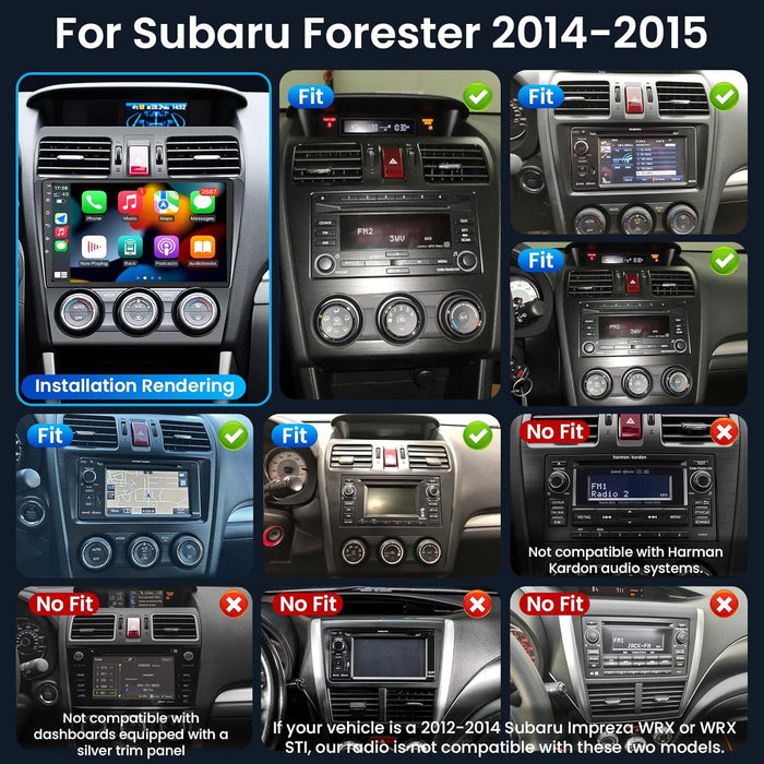 4Core Car Radio for Subaru Forester WRX Impreza 2014 2015: Wireless CarPlay&Android Auto with 9" HD Touchscreen Bluetooth WiFi GPS FM Suitable for Harman Kardon Systems 1080 Backup Camera SWC
