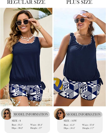 Arolina Blouson Tankini Swimsuits for Women Two Piece Modest Bathing Suit (S-24W)