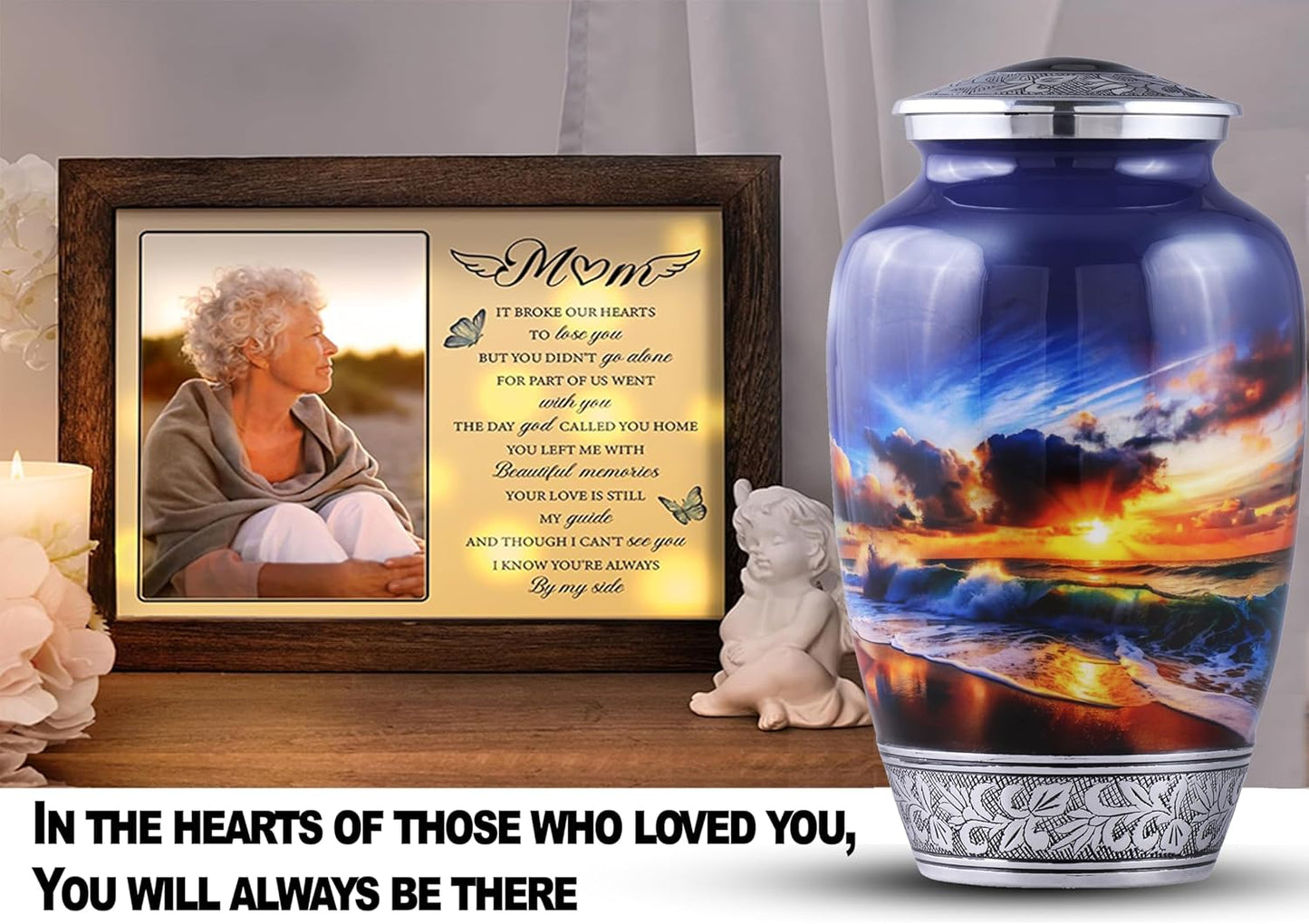 Fishing Cremation Urn for Human Ashes | Adult Cremation Urn for Ashes, Urn for Men & Women, Handmade Funeral Urns with Velvet Bag 200cubic Inch. (Blue Engraved, Adult)