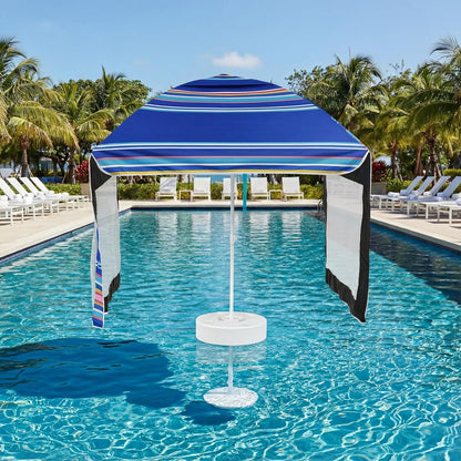 5×5ft Floating Pool Canopy for Inside of Pool Blue Stripes Swimming Tent with Floating Table for The Lake, River, Beach