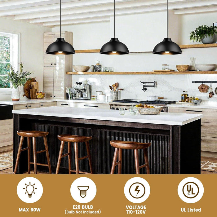 Farmhouse Pendant Lights Kitchen Island Black 12inch Hanging Light Fixture Industrial Pendant Light Fixtures for Ceiling, Living Room, Kitchen, Dining Room, Bedroom, Corridor (E26 Base) (Black)
