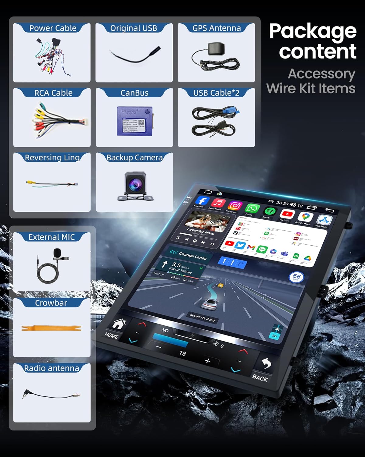 Upgrade Car Stereo for Chevy Cruze Radio 2009-2015 : 10.4 Inch 1024 * 768 HD IPS T-Style Touchscreen Wireless Carplay Andriod Auto 5GWIFI Bluetooth5.0 GPS SWC FM/AM