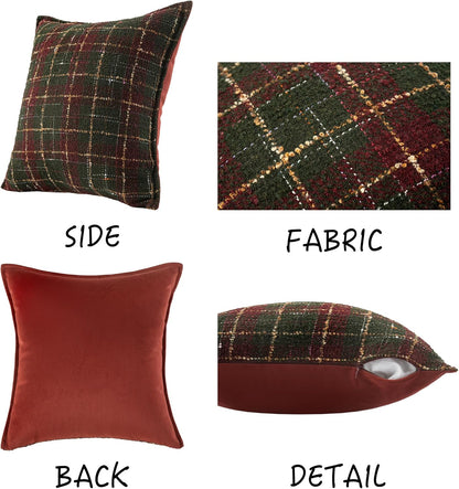 MAGOLIFE Scottish Tweed Loop Yarn Tartan Plaid Cotton Thread Tassel Throw Pillow Cover Holiday Decorative Retro Classic Cushion Pillow Case for Living Room Couch Bed Sofa Home (2 Pcs 18“x18)