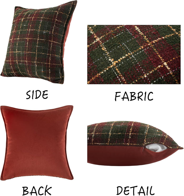 MAGOLIFE Scottish Tweed Loop Yarn Tartan Plaid Cotton Thread Tassel Throw Pillow Cover Holiday Decorative Retro Classic Cushion Pillow Case for Living Room Couch Bed Sofa Home (2 Pcs 18“x18)