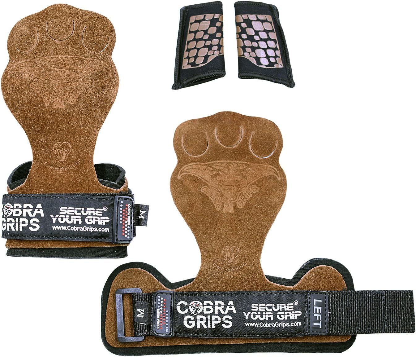 Grip Power Pads Cross Training Grips Best Gymnastics Grips Keep Your Hands Free from Blisters & Callouses Pullups Weight Lifting Chin Ups (Small 3.75"-4.25", Brown Nubuck Leather)