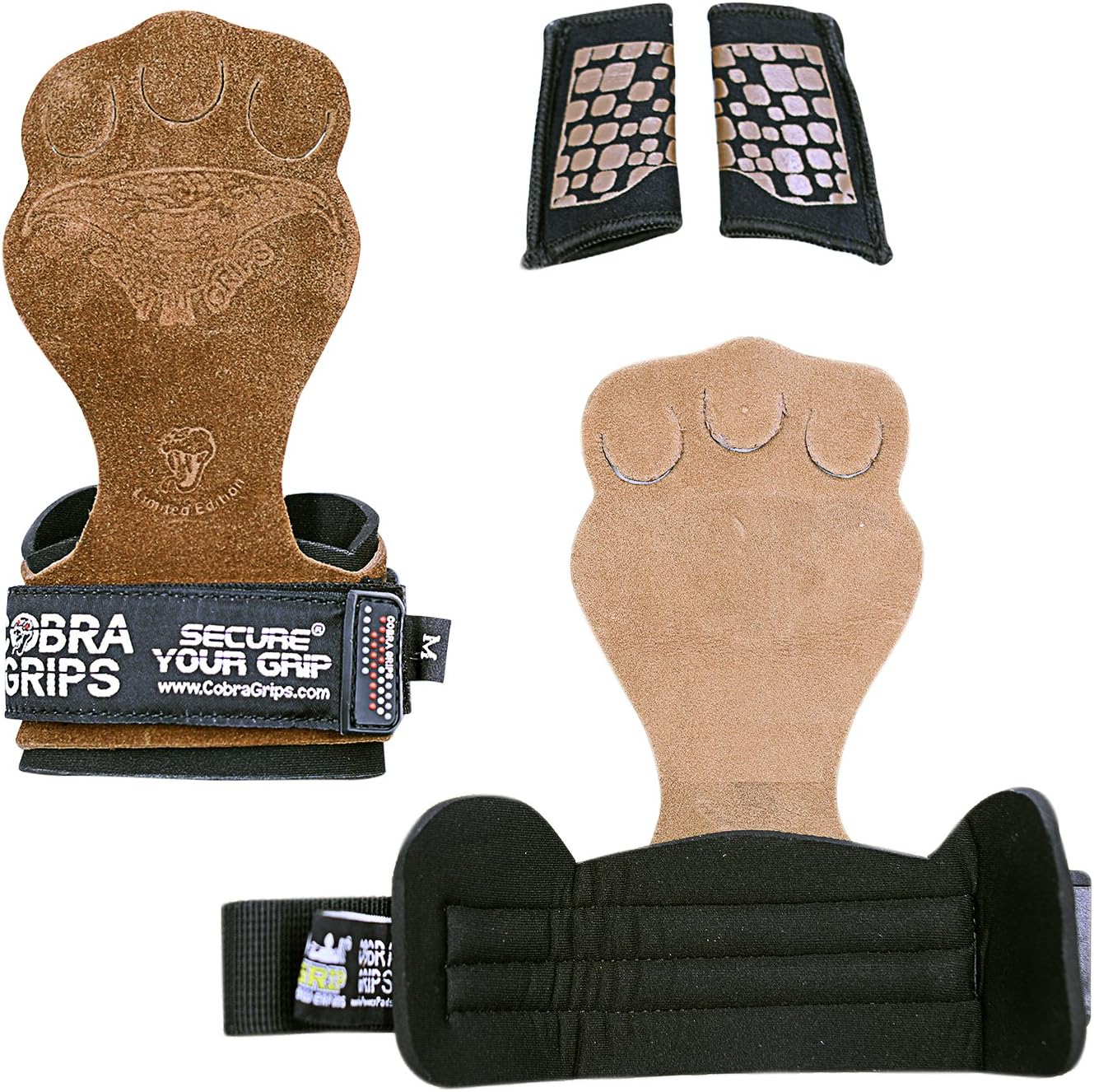 Grip Power Pads Cross Training Grips Best Gymnastics Grips Keep Your Hands Free from Blisters & Callouses Pullups Weight Lifting Chin Ups (Small 3.75"-4.25", Brown Nubuck Leather)