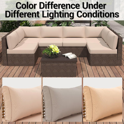 14-Piece Outdoor Replacement Cushions for Patio Furniture, Deep Seat Cushions for 6-Seat Sectional Rattan Sofa, Water-Resistant Couch Cushion Set with Non-Slip Backing, Cream White