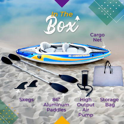 Sunlite Sports Inflatable Kayak 2 Person with Canopy, Portable Inflatable Boat with Shed & Aluminum Oars, Lightweight Tandem Kayak with Air Pump & Carry Bag for Lakes & Rivers, 400 LB