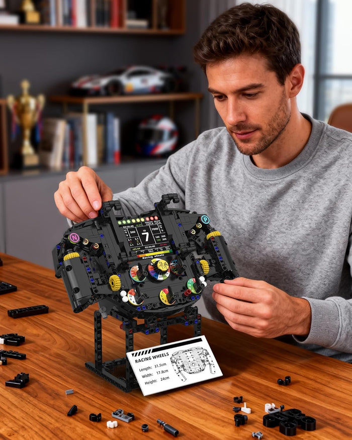 Racing Simulator Steering Wheel Building Set – for Adults & Racing Simulator Enthusiasts, with Moving Parts, for Racing Fans, Home and Office Decoration (833PCS)