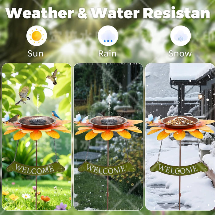 Bird Bath for Outside Metal Bird Feeder Vintage Spring Welcome Sunflower Birdbaths Freestanding Bird Baths for Outdoors Bird Baths Feeder Bowl Garden Patio Yard Lawn Decor