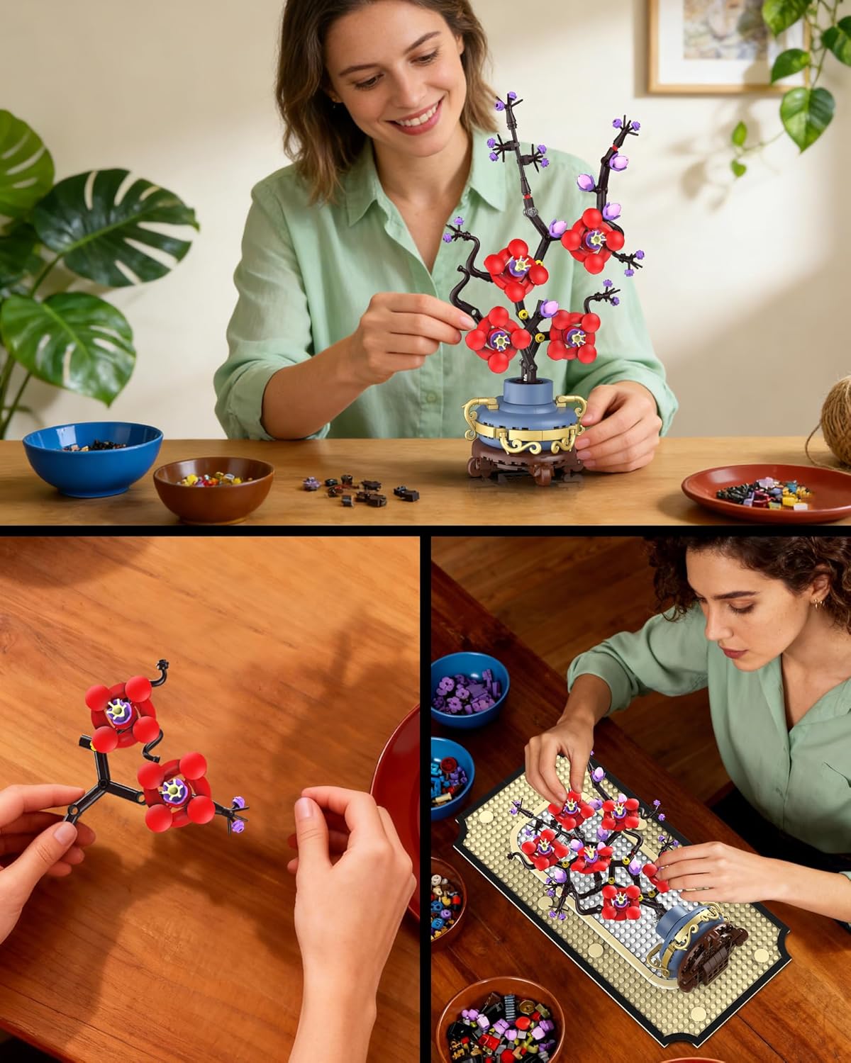 Botanicals Plum Blossom Building Set - 3D Wall Art Frame for Botanical Collection & Home Decor Wall Art Architecture Sets, Ideal Gifts for Adult, Kids Ages 8-12 (529 PCS)