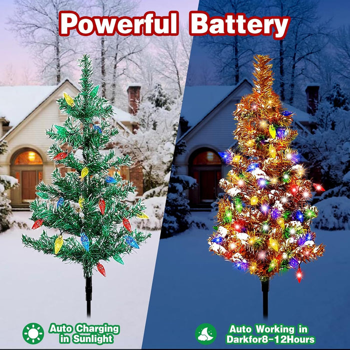 6 PCS Solar Christmas Tree, Outdoor Christmas Decorations, Xmas Tree Solar Powered with 120 LED Multi-Color Lights, for Holiday Yard Front Porch Pathway Graveyard Cemetery Garden Patio Decoration