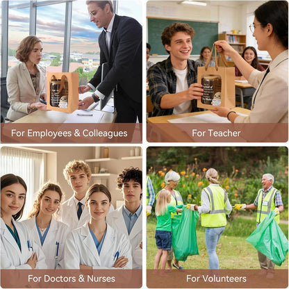 42 Pcs/6 Sets Employee appreciation gifts bulk - Includes 16oz glass cups with bamboo lid, Positive crochet, Kraft paper gift bags & straw - Thank you gifts for coworkers, Teachers, Staff & Team