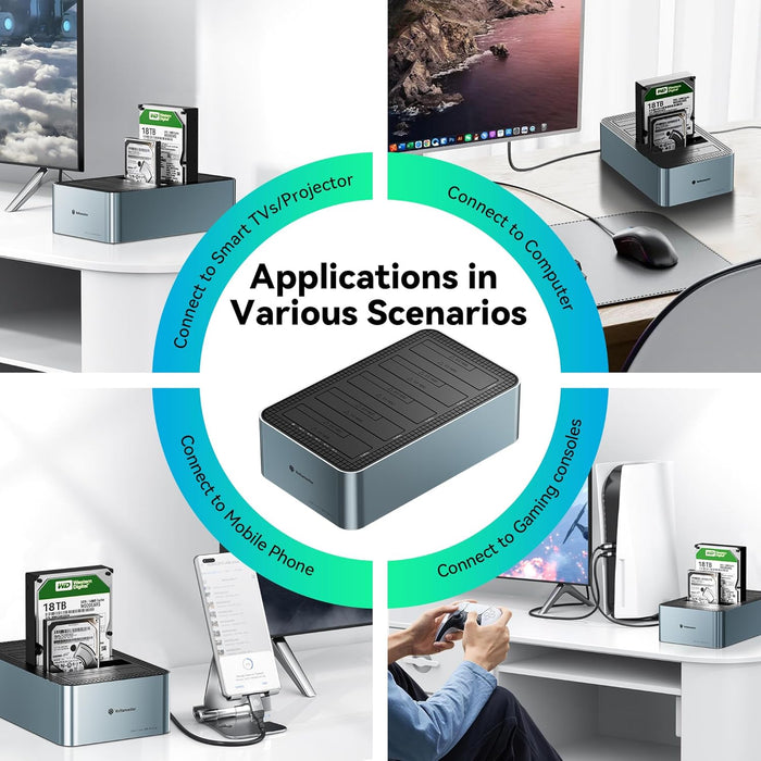 Yottamaster 5 Bay Hard Drive Docking Station Aluminum for 2.5''/3.5'' SATA SSD/HDD, USB 3.2 Gen1 Hard Drive Cloner Duplicator, Supports UASP and Up to 90TB (5x18TB) for 1-to-4 Offline Cloning (KB500)
