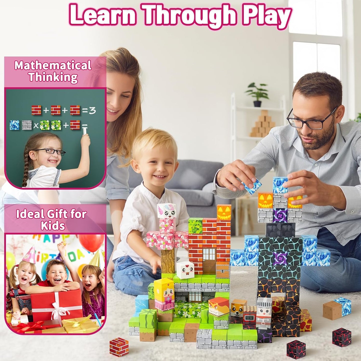 300PCS Magnetic Blocks - 0.8" Magnetic Building Blocks Toys for Kids Magnet Blocks Cubes Games Stem Building Toys Christmas Birthday Gifts Toys for Boys Girls 3 4 5 6 7 8 9 10 Years Old