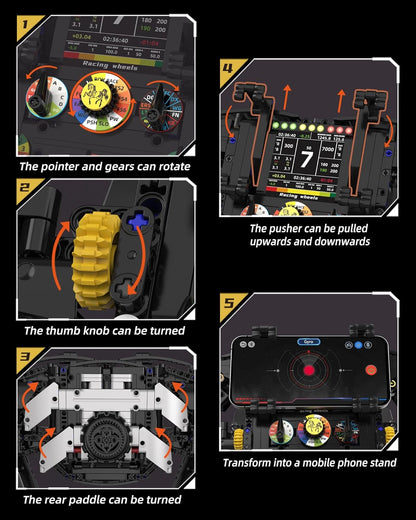 Racing Simulator Steering Wheel Building Set – for Adults & Racing Simulator Enthusiasts, with Moving Parts, for Racing Fans, Home and Office Decoration (833PCS)
