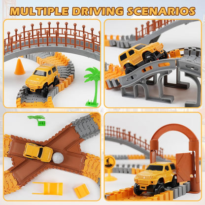 Magickidz 230+ PCS Construction Tracks Toy for Kids - DIY Engineering Building Set with Excavator, Dump Truck, Best Birthday Gift for Boys 3 4 5 6 7 Years Old, Flexible Race Car Track Playset