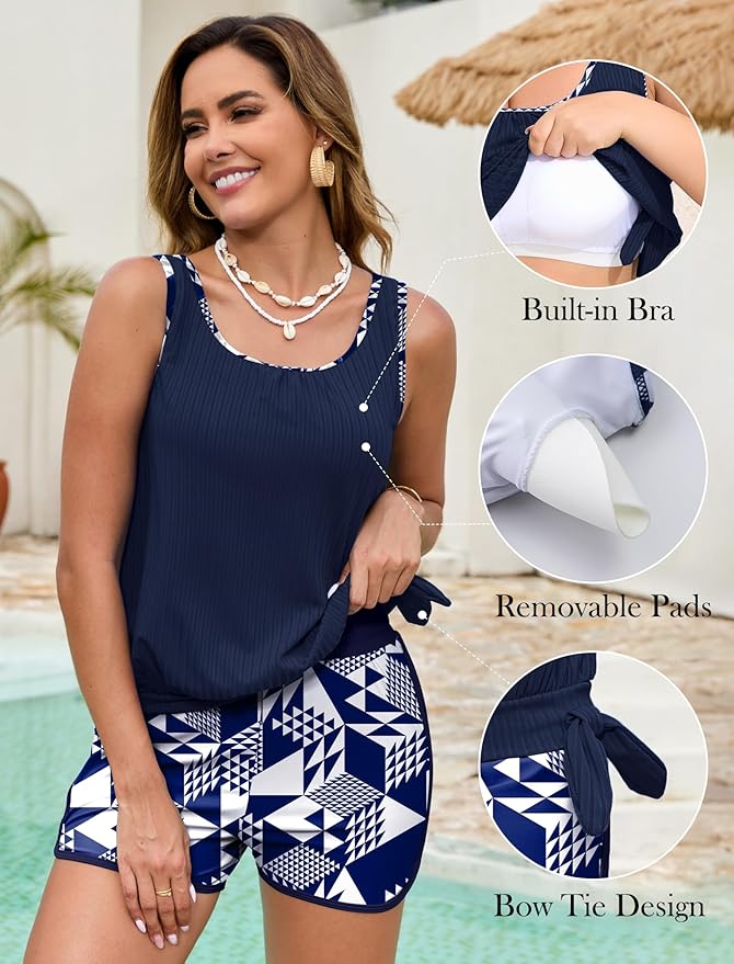 Arolina Blouson Tankini Swimsuits for Women Two Piece Modest Bathing Suit (S-24W)