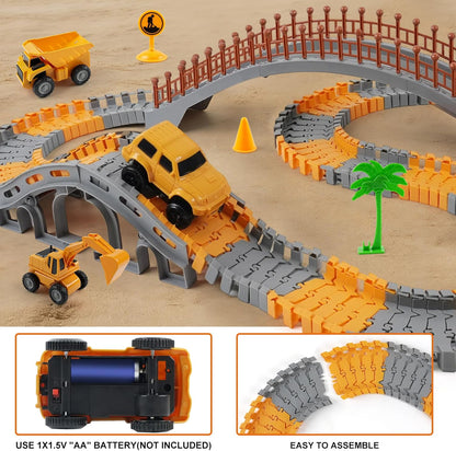 Magickidz 230+ PCS Construction Tracks Toy for Kids - DIY Engineering Building Set with Excavator, Dump Truck, Best Birthday Gift for Boys 3 4 5 6 7 Years Old, Flexible Race Car Track Playset