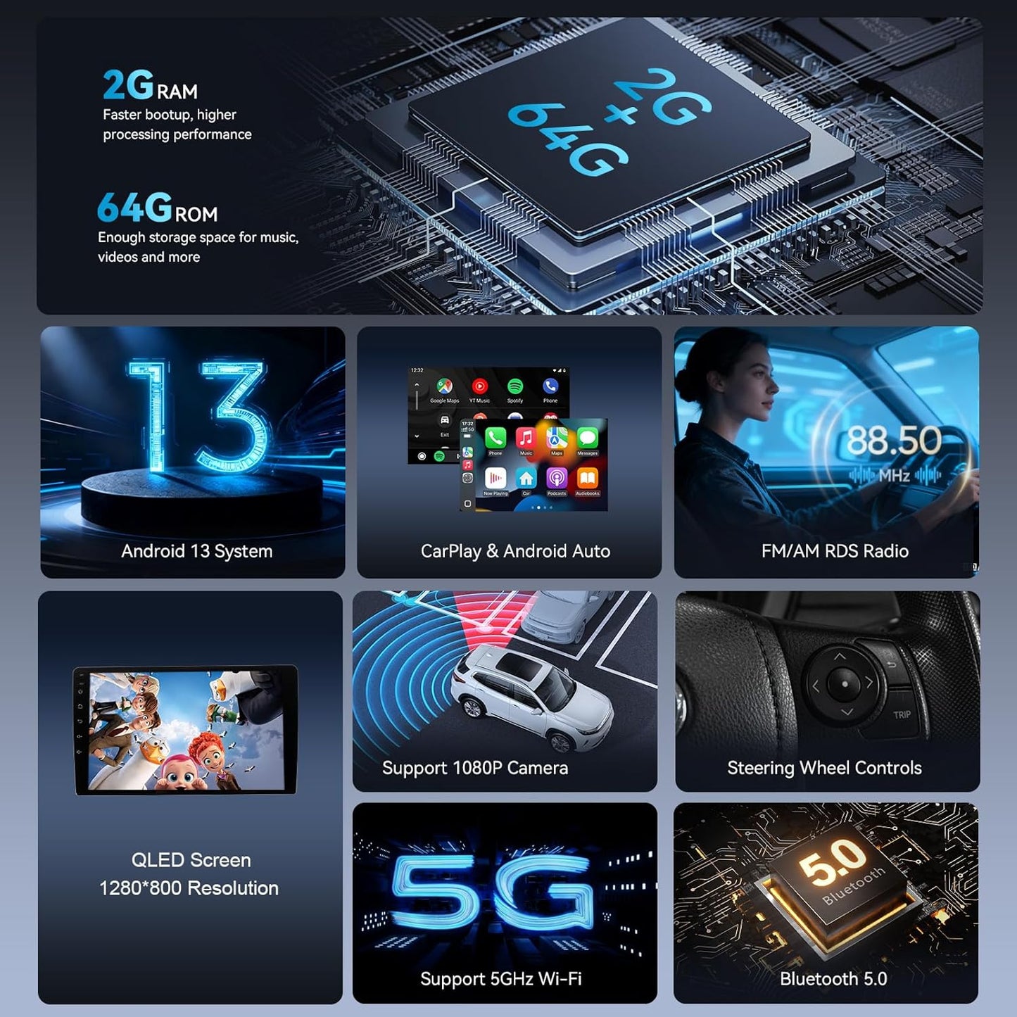 10.2" Android 13 Car Radio Stereo for Chevy Silverado 2007-2013 GMC Sierra Yukon, Plug and Play Head Unit, Support CarPlay & Android Auto, FM/AM Radio