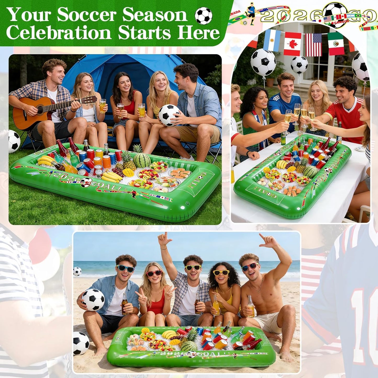2026 Soccer Party Inflatable Serving Bar | 53" Large Floating Pool Cooler & Buffet Tray for Drinks Food | Outdoor Game Day Decorations, PortableTailgating & Birthday Supplies