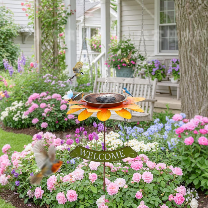 Bird Bath for Outside Metal Bird Feeder Vintage Spring Welcome Sunflower Birdbaths Freestanding Bird Baths for Outdoors Bird Baths Feeder Bowl Garden Patio Yard Lawn Decor