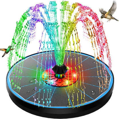 Solar Bird Bath Fountain,Upgrade 3.5W Glass Panel Solar Fountain with 2200mAh Backup Battery, Colorful LED Lights,8 Spray Mode, 4 Fixed Rods for Garden, Pond, Pool,Patio Outdoor Water Feature