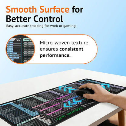 Excel Shortcut Mouse Pad (31.5" x 11.8") | Large Mouse Pad with 120+ Excel Keyboard Shortcuts, Non-Slip Rubber Base, Extended Gaming & Office Mousepad for Accountants, Students, Analysts