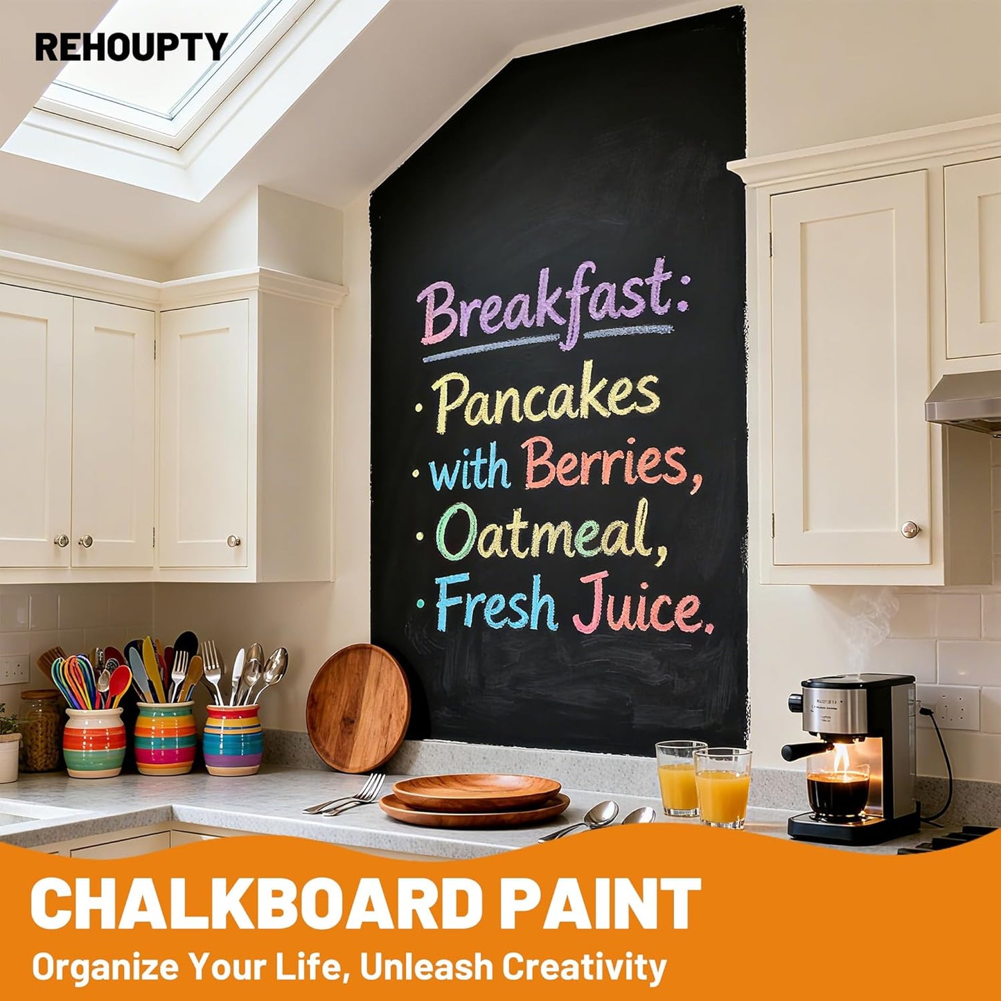 Black Chalkboard Paint - Matte Black Chalk Board Paint, 33.8 Fl Oz Easy to Apply & Brush-On Interior DIY Acrylic Coating, Chalkboard Finish for Wood, Metal, Furniture, Wall, Craft Covers 64 Sq Ft