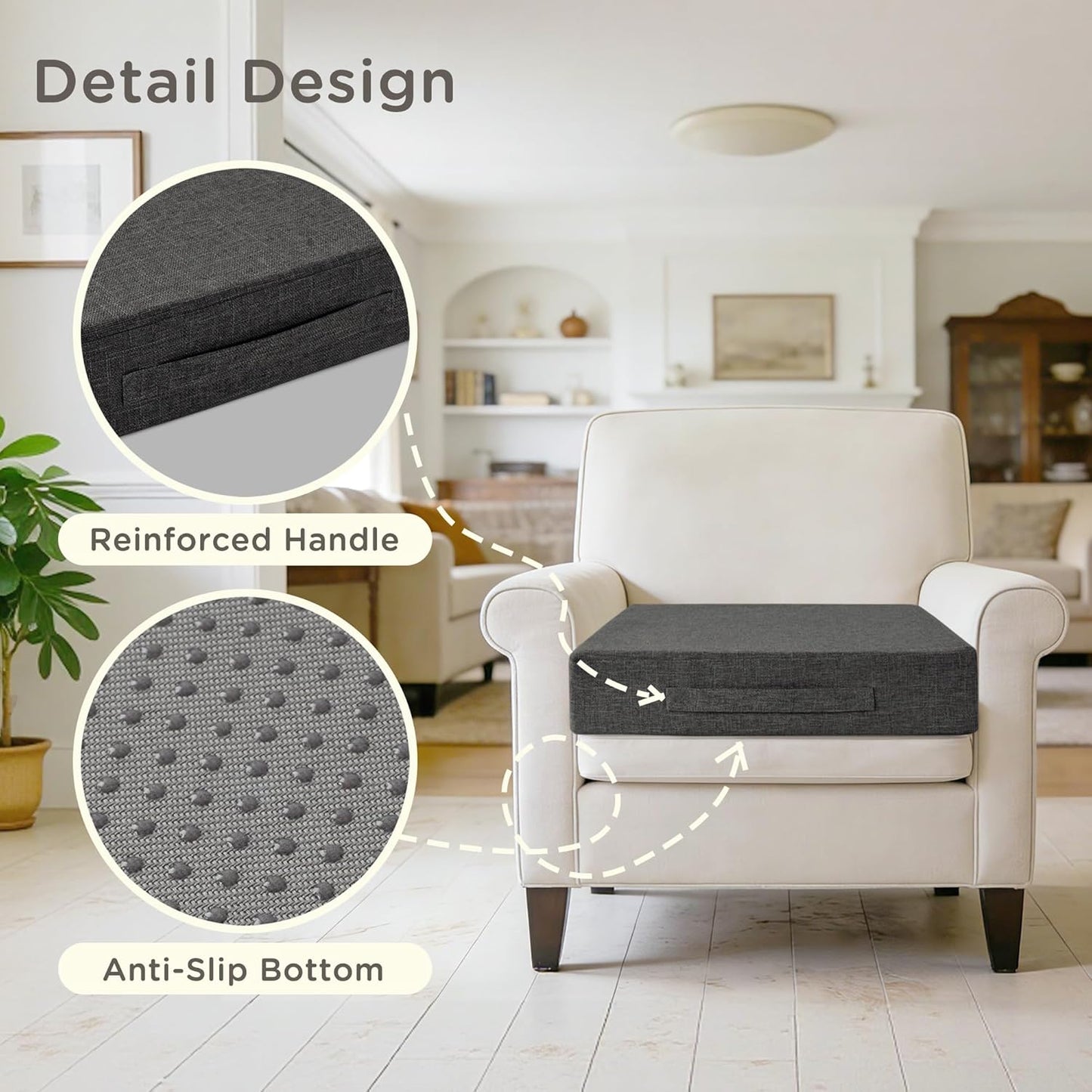 MineCozy Recliner Cushions for Elderly 20x20x4 Inch Thick Large Recliner Seat Cushion with a Handle Square Non Slip Chair Pads with Washable Cover for Couch Armchair Chairs Dark