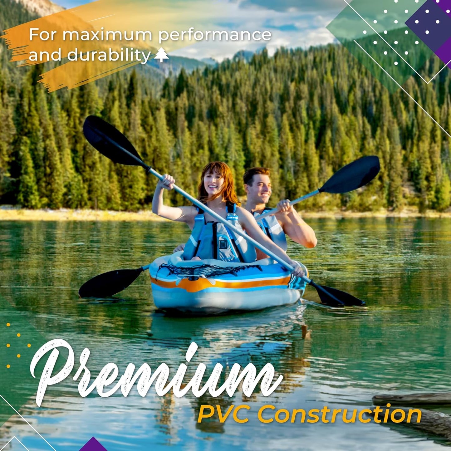 Sunlite Sports Inflatable Kayak 2 Person with Canopy, Portable Inflatable Boat with Shed & Aluminum Oars, Lightweight Tandem Kayak with Air Pump & Carry Bag for Lakes & Rivers, 400 LB