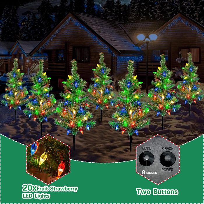 6 PCS Solar Christmas Tree, Outdoor Christmas Decorations, Xmas Tree Solar Powered with 120 LED Multi-Color Lights, for Holiday Yard Front Porch Pathway Graveyard Cemetery Garden Patio Decoration