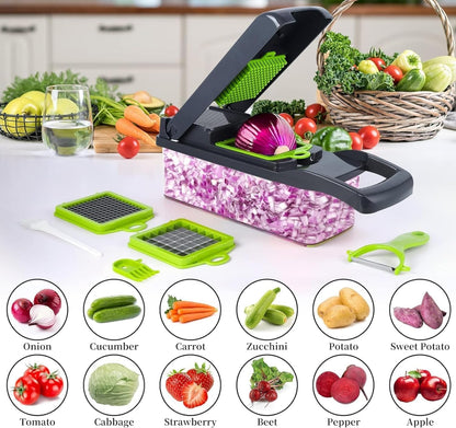 Big Kitchen Vegetable Chopper 16-in-1 Pro Onion & Food Slicer Dicer Veggie Cutter with 11 Blades & Container Kitchen Utensil Set for Cooking & Meal Prep Useful Gadget for New Homeowners