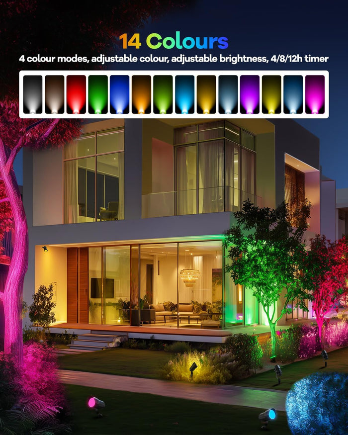 HIBOITEC Low Voltage Landscape Lighting RGBW with Remote Connectors Spotlights 12-24V AC/DC Waterproof for House Yard Trees Outdoor 2Pack(Transformers NOT Included)