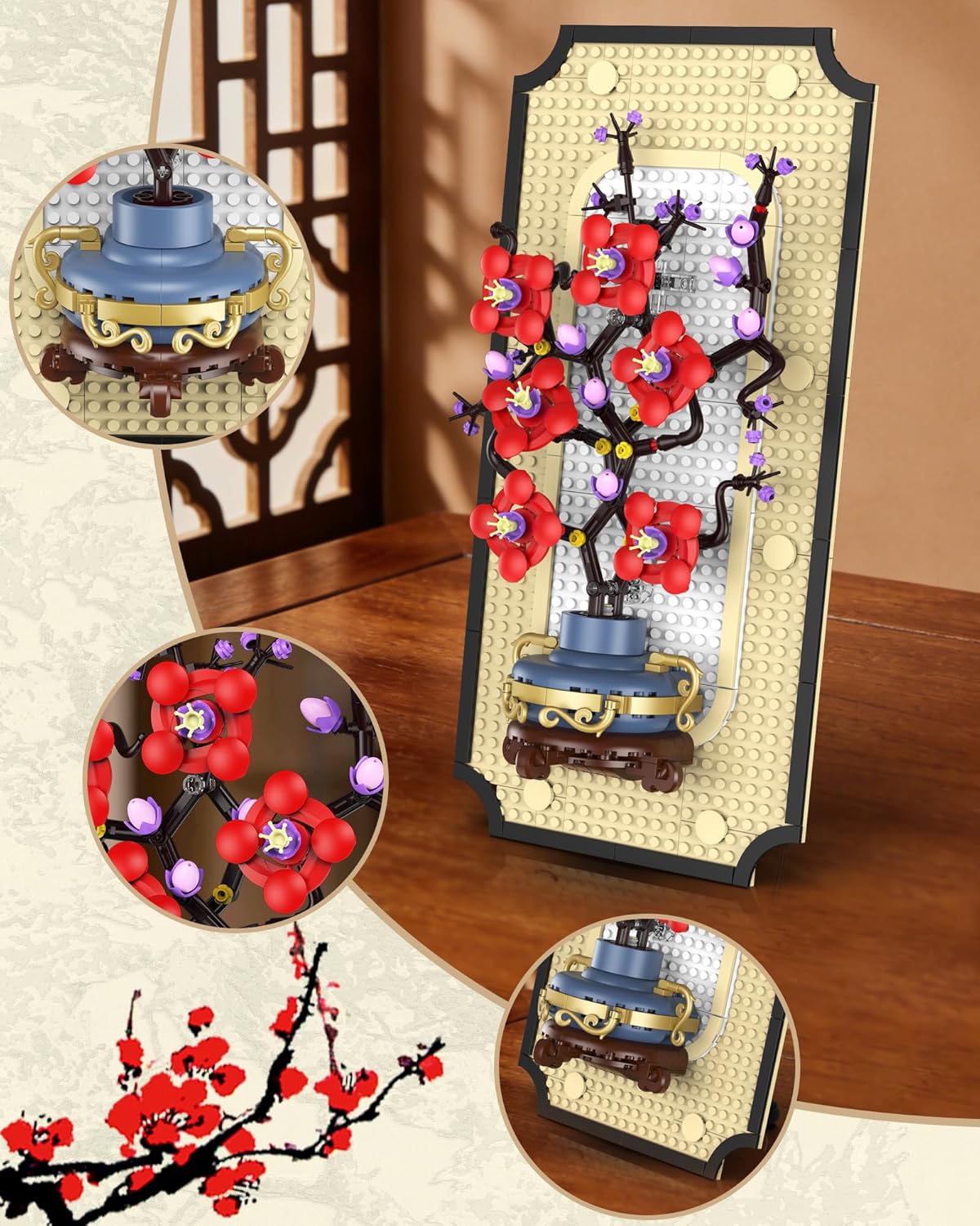 Botanicals Plum Blossom Building Set - 3D Wall Art Frame for Botanical Collection & Home Decor Wall Art Architecture Sets, Ideal Gifts for Adult, Kids Ages 8-12 (529 PCS)
