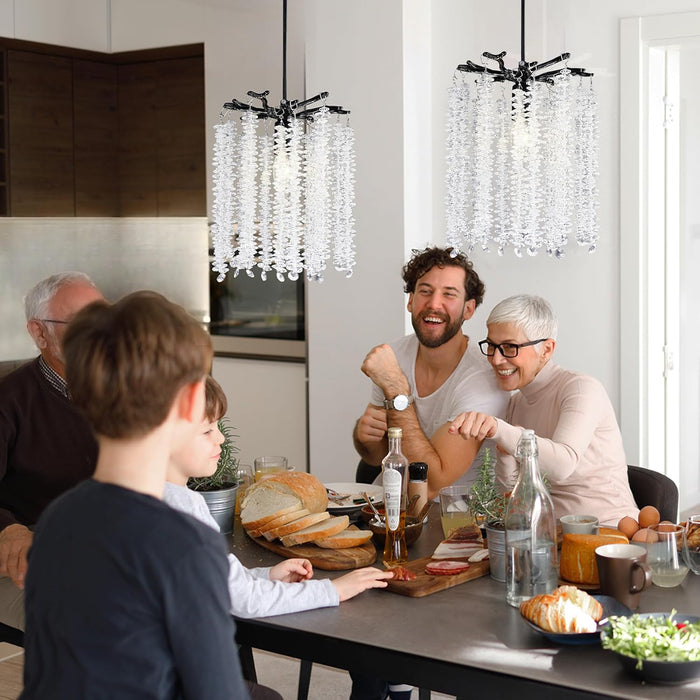 Twinklumen Black Crystal Pendant Light for Kitchen Island, Luxury Branch Chandelier Lights Fixture, Modern Elegant Adjustable Pendant Lighting for Dining Room Bedroom, E12 Bulb, L8'' x H11''