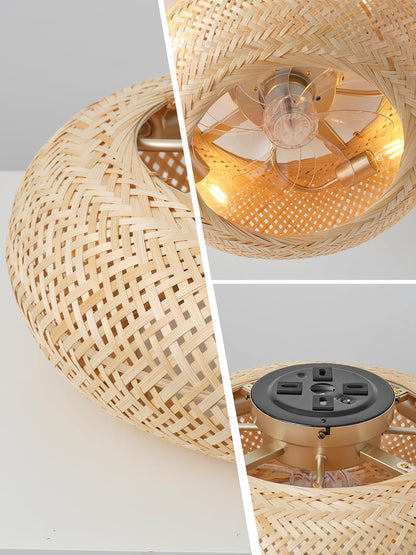20in Boho Ceiling Fans with Lights,Rattan Caged Low Profile Ceiling Fan with Light,6 Speeds Timer Reversible DC Motor for Living Room Bedroom Dining Room